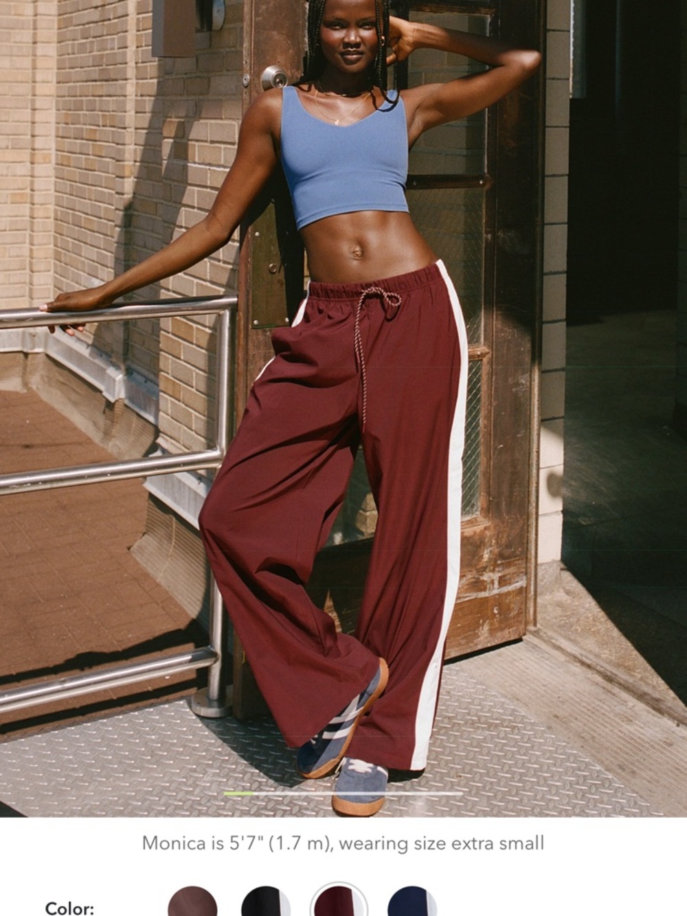 aerie Burgundy Wide-Leg Track Pants with White Side Stripe